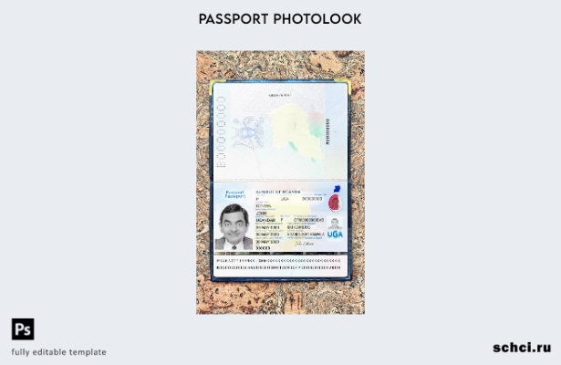 цифровая загрузка шаблона фотоизображения паспорта Уганды